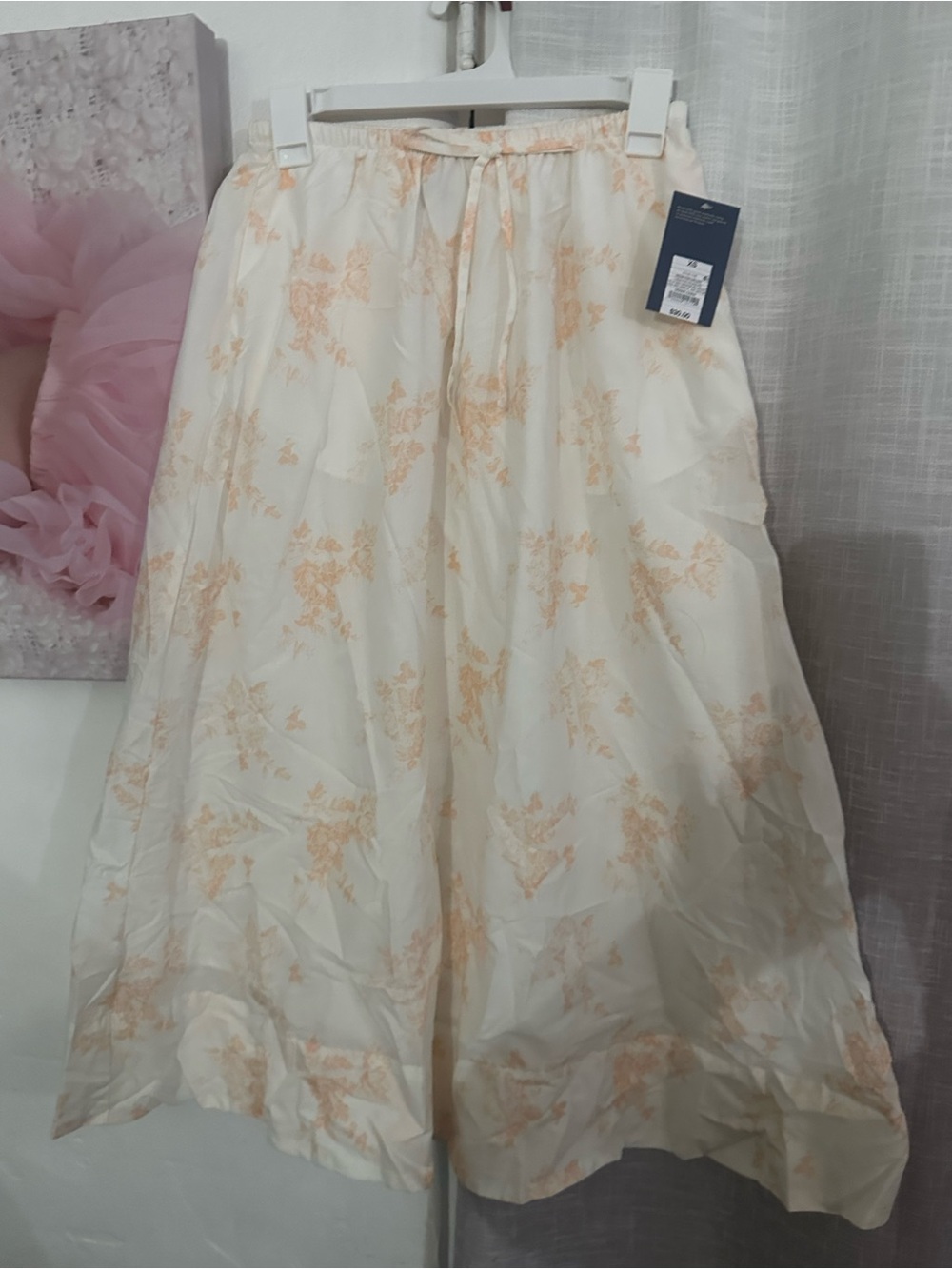 Universal Thread Cream Midi Skirt with Peach Floral Print